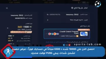 احصل الآن على 18000 شدة + 6300 مجاناً في حسابك فوراً – عرض حصري لشحن شدات ببجي PUBG لوقت محدود
